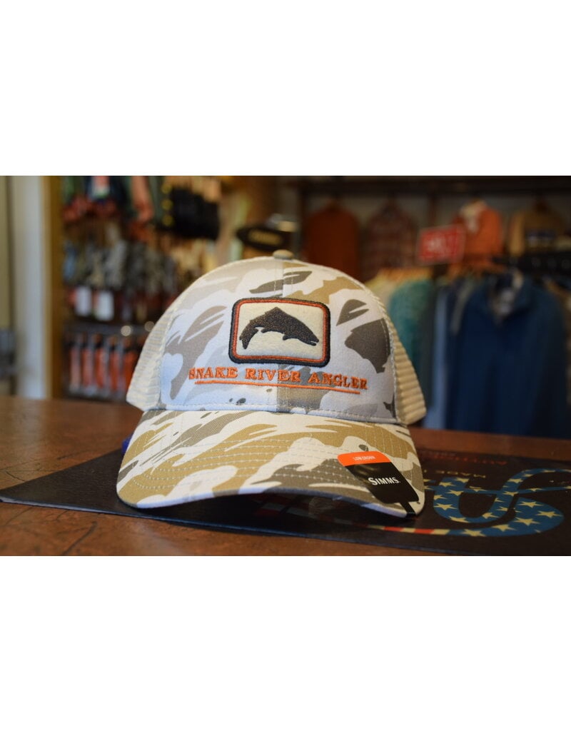 Simms x Snake River Angler Trout Trucker Hat Ghost Camo Stone