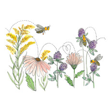 Stéphanie Renière Carte - Fleurs et abeilles
