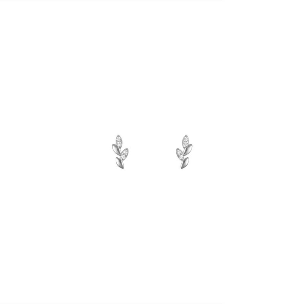 Lost & Faune Boucles d'oreilles branche de feuilles et zircon argent