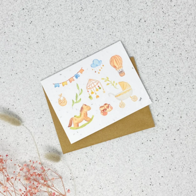 Kit de Survie Carte en papier lin - L'arrivée de bébé