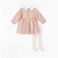 Petit Lem Ensemble robe tissée rose avec un col blanc pour bébé