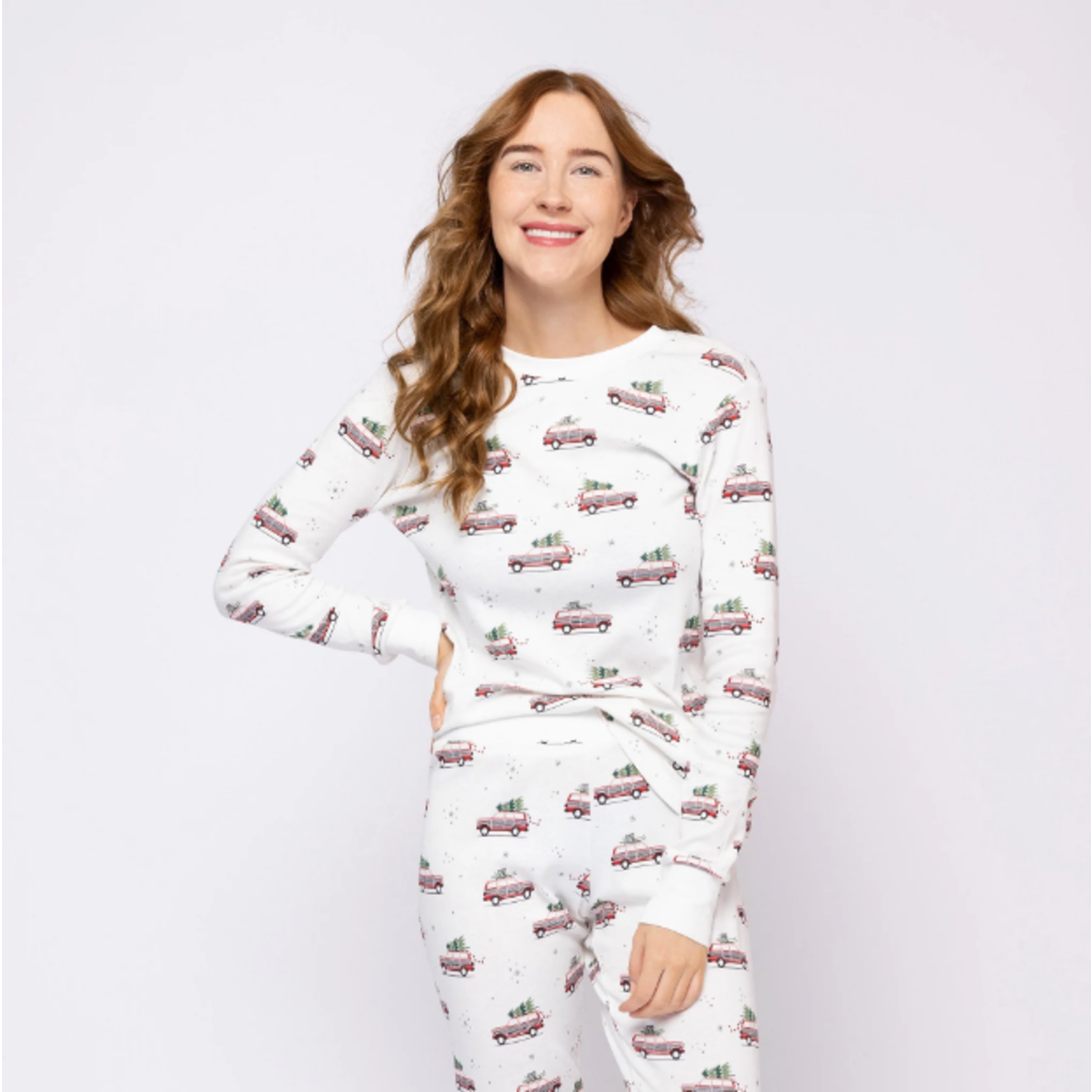 Petit Lem Ensemble pyjama blanc cassé à imprimé  pour femme - Voitures festives