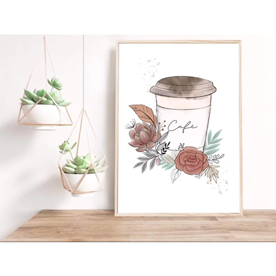 Stefy Artiste Illustration - Café avec fleurs et feuillages