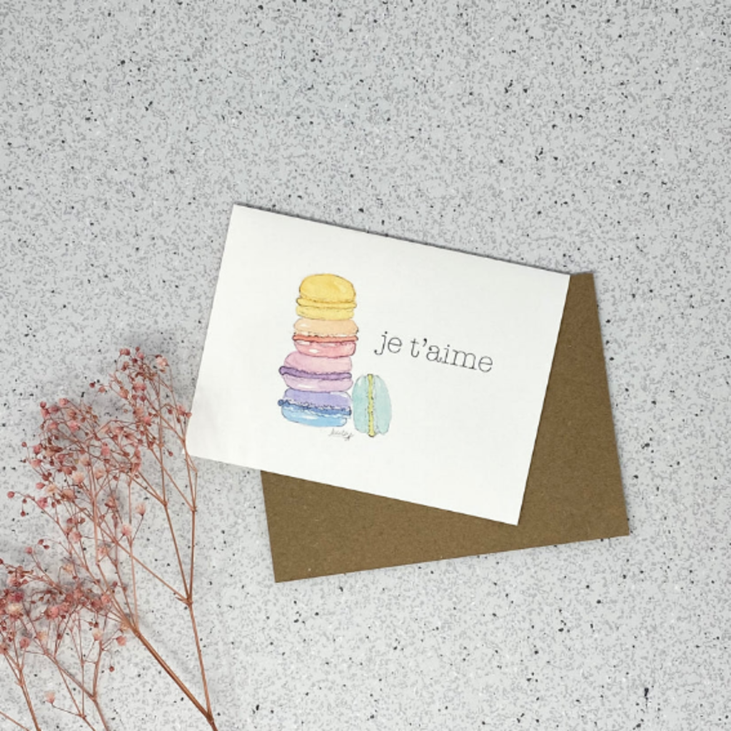 Kit de Survie Carte en papier lin - Je t'aime macaron
