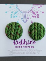 Ruthies Bead Therapy - Multicoloured Knitted Studs #6, large - Earrings