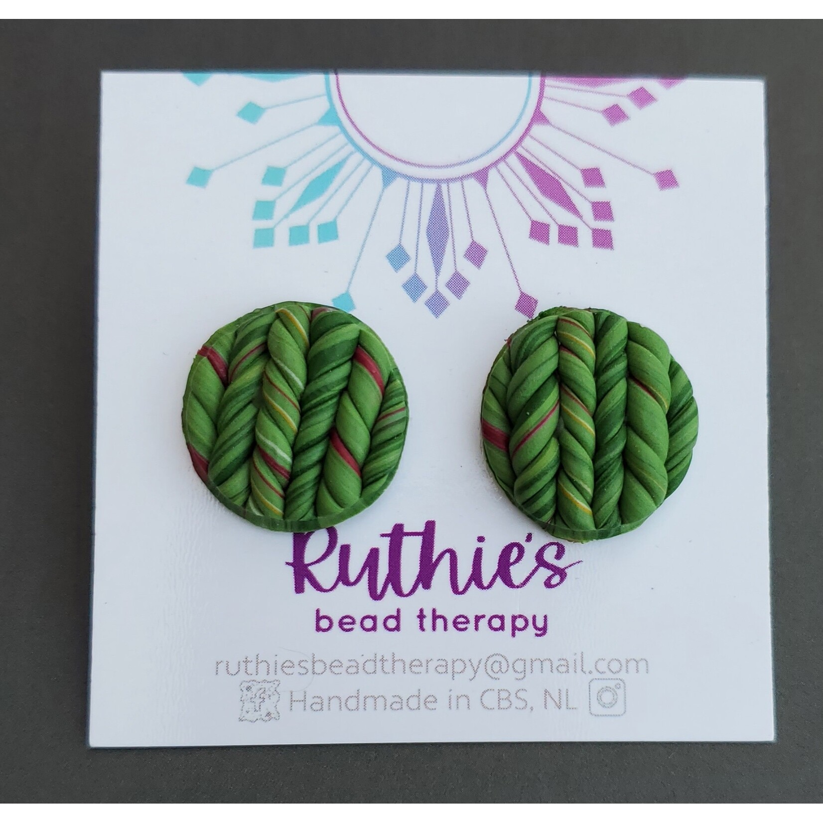 Earrings - Ruthies Bead Therapy - Green Mix Studs