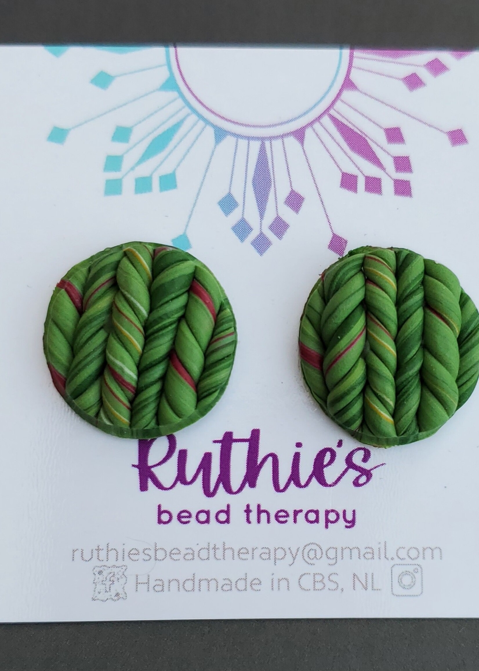 Ruthies Bead Therapy - Multicoloured Knitted Studs #6, large - Earrings