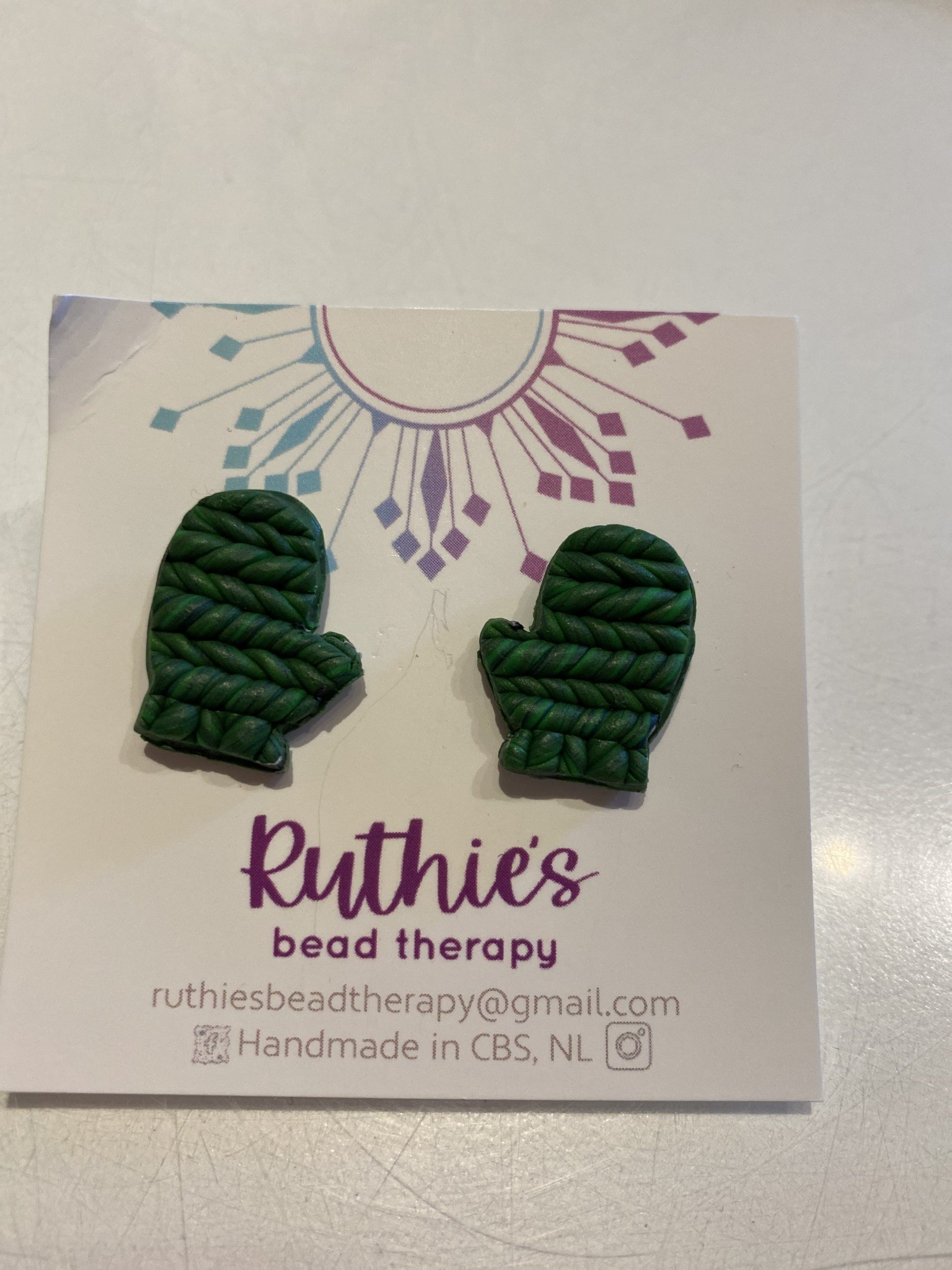 Green Mitten Studs - Earrings - Ruthies Bead Therapy