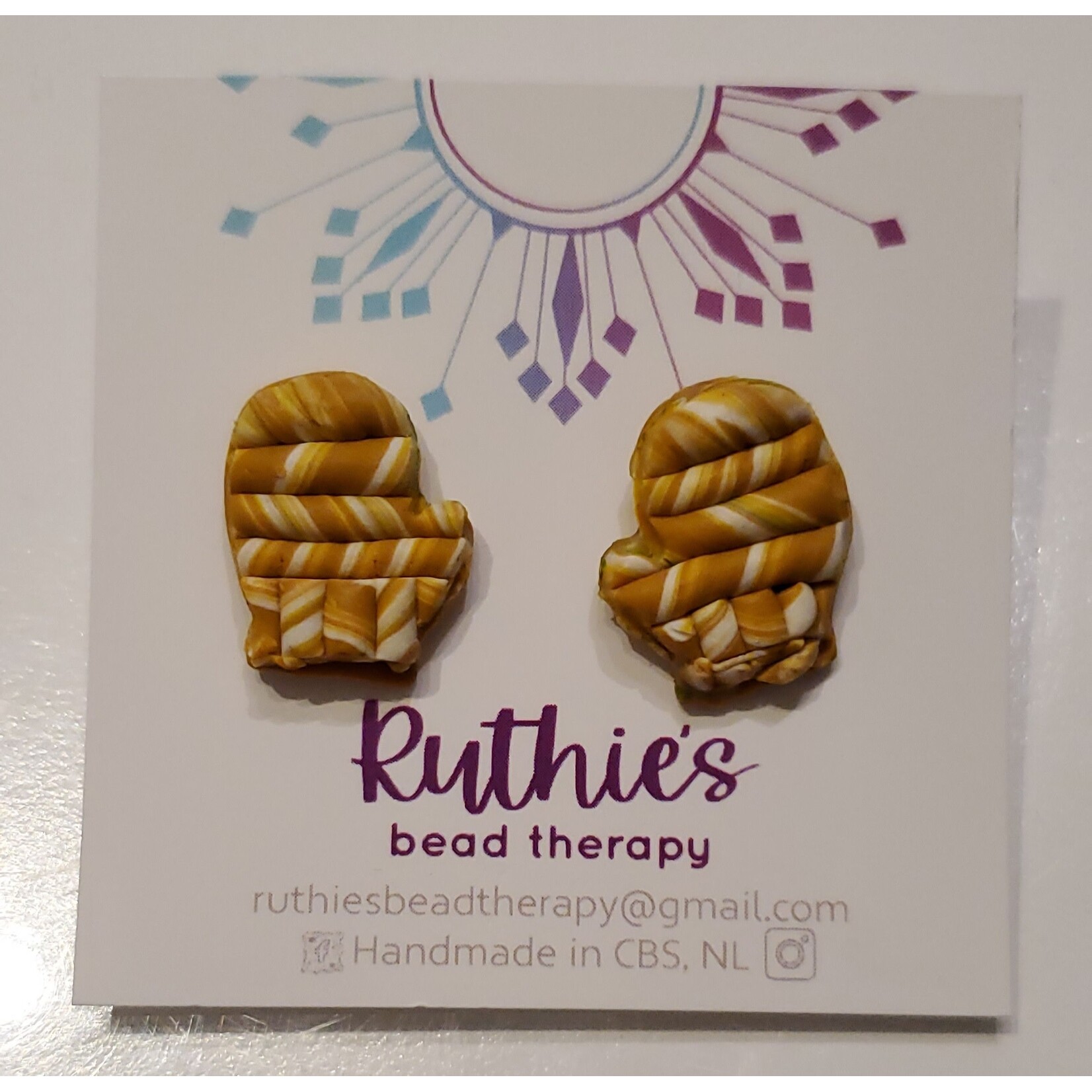 Earrings - Ruthies Bead Therapy -Yellow Mix Mittens Studs