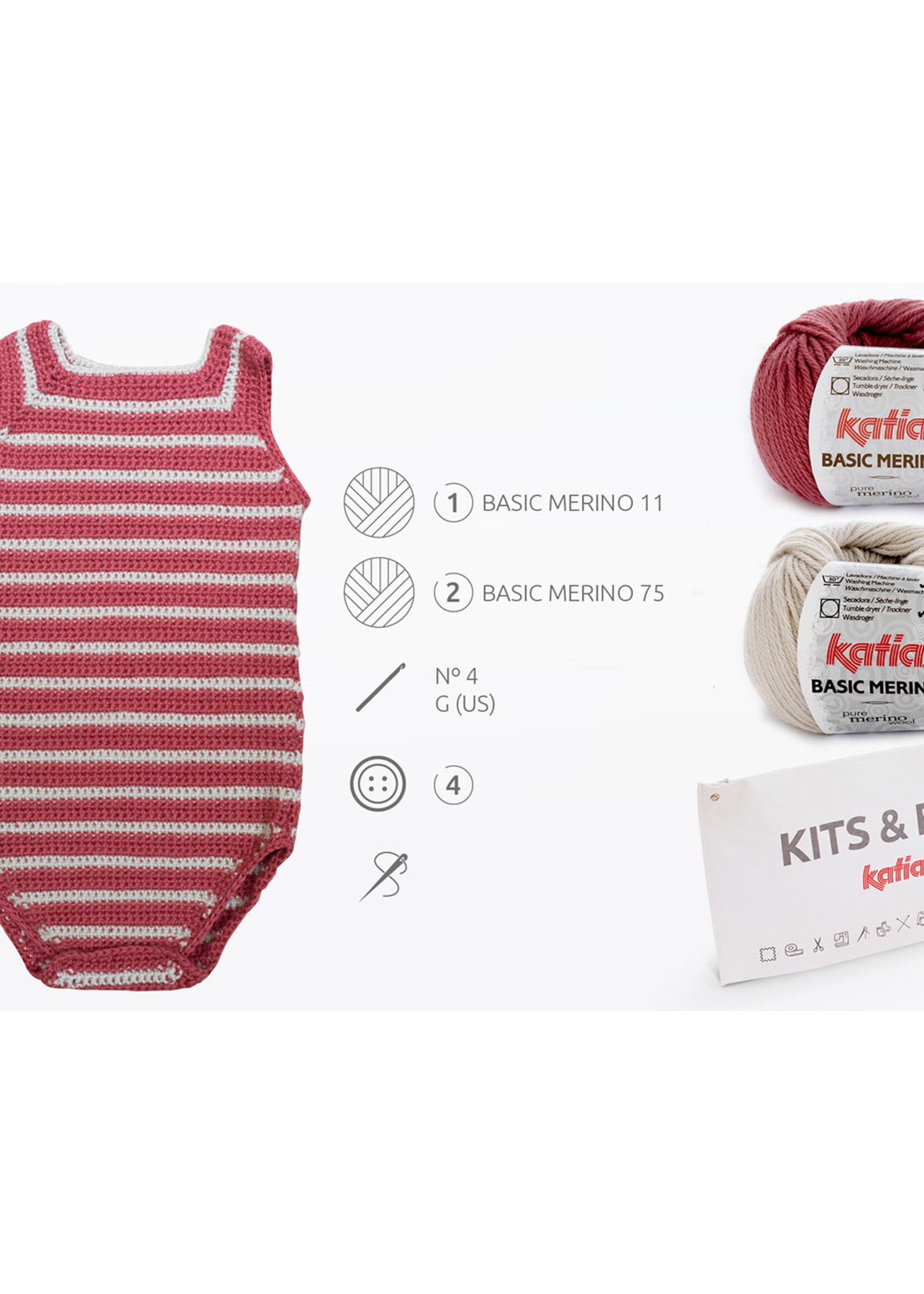 Katia Katia - Striped crochet romper kit by Ameskeria - 12 months