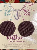 Ruthies Bead Therapy - Purple Knitted Studs #13, large - Earrings
