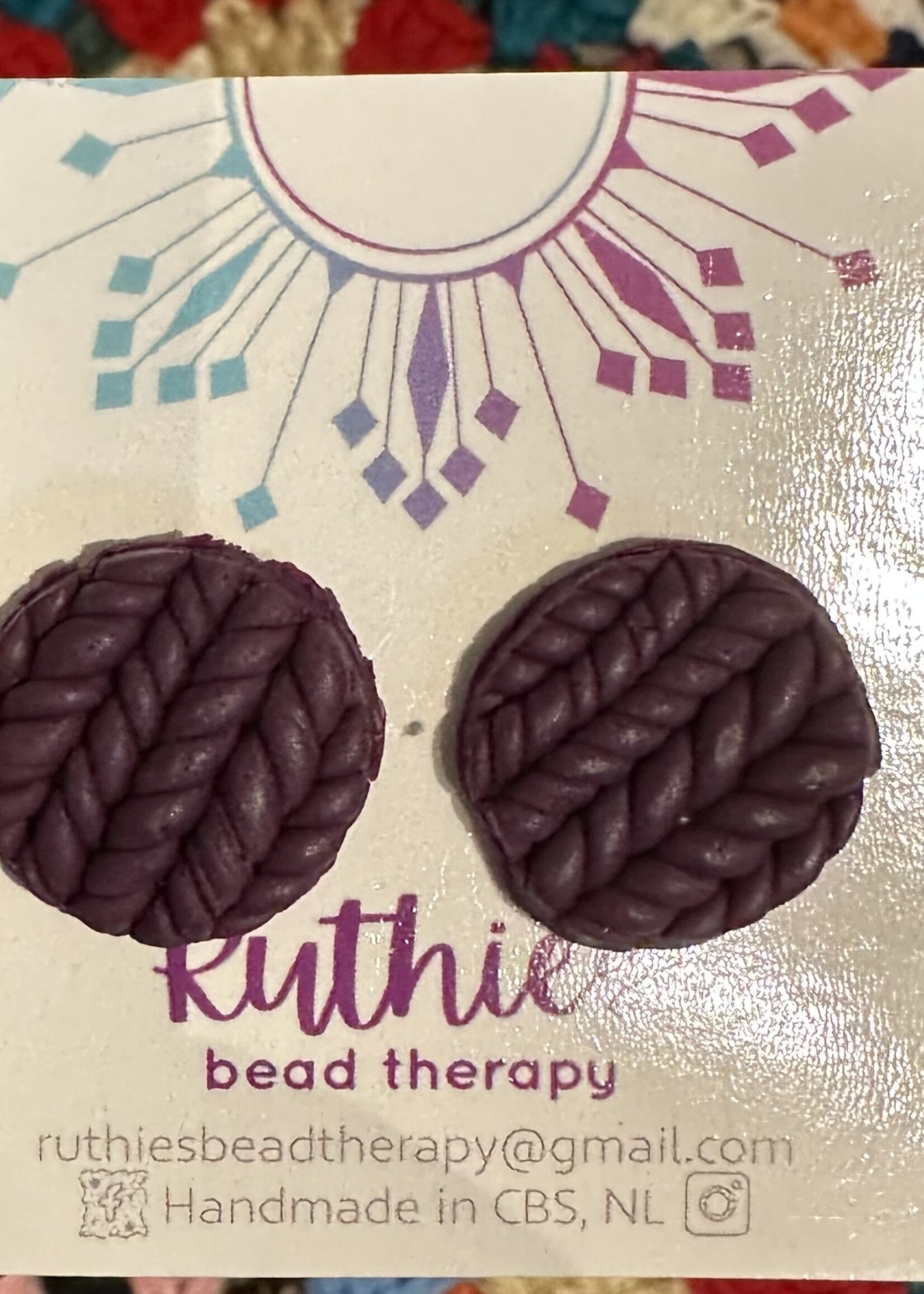 Ruthies Bead Therapy - Purple Knitted Studs #13, large - Earrings