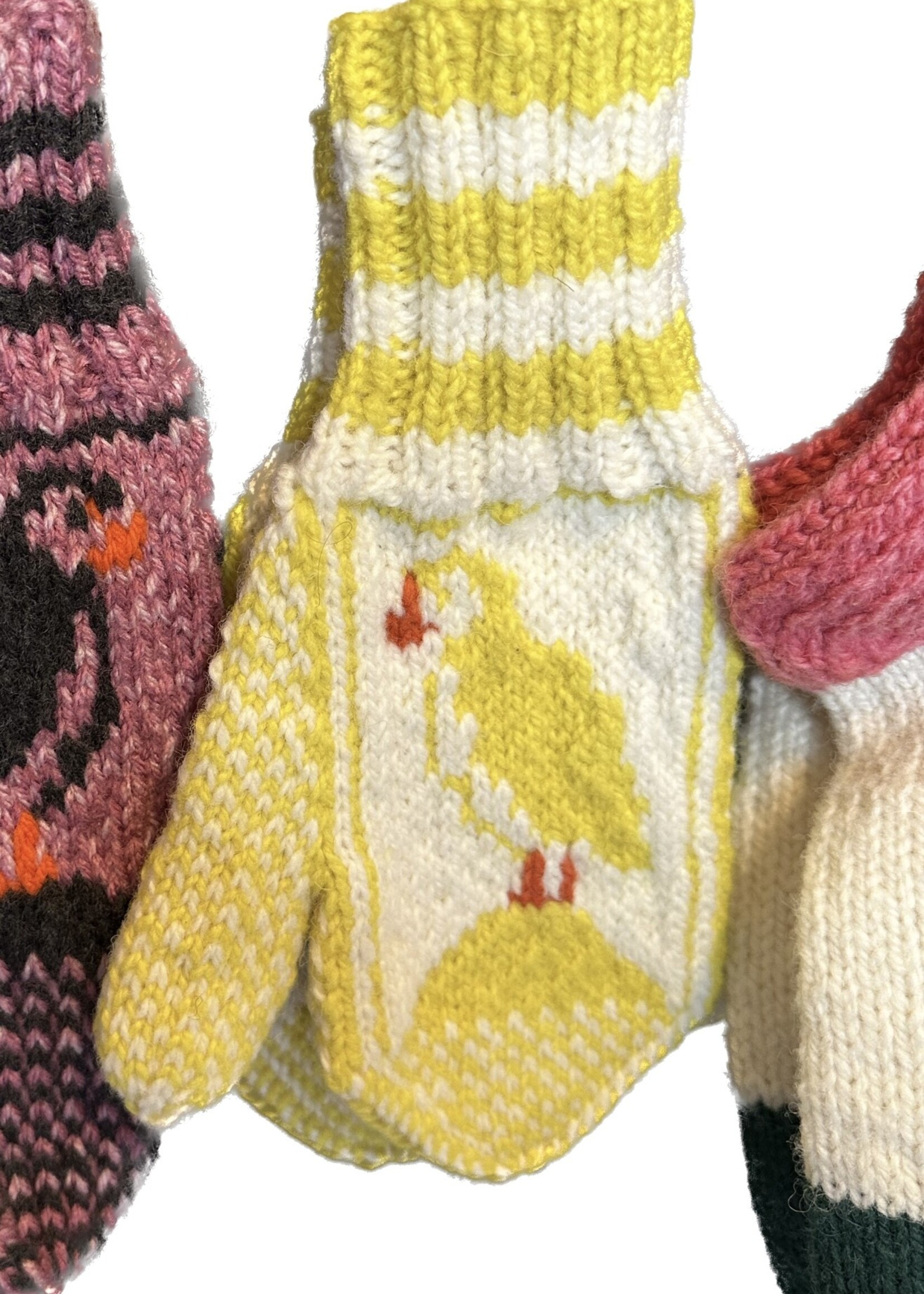 Marie’s Knits - Ladies Puffin Mitts (Yellow & White)