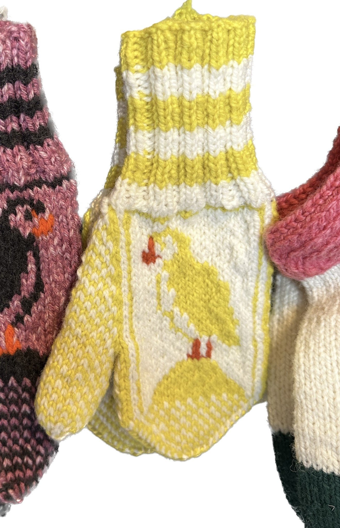 Marie’s Knits - Ladies Puffin Mitts (Yellow & White)