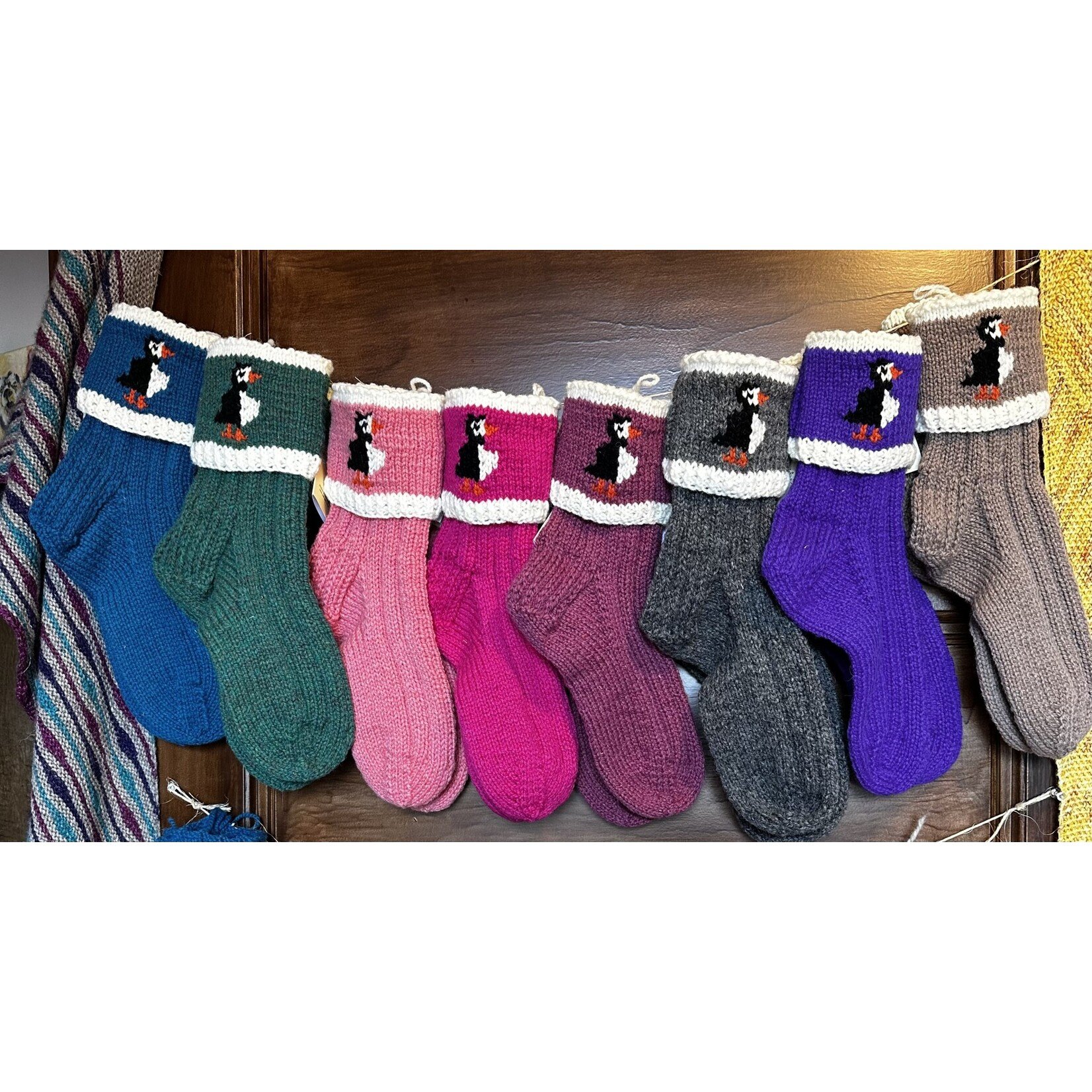 Newfoundland Puffin Cuff Socks - Hot Pink