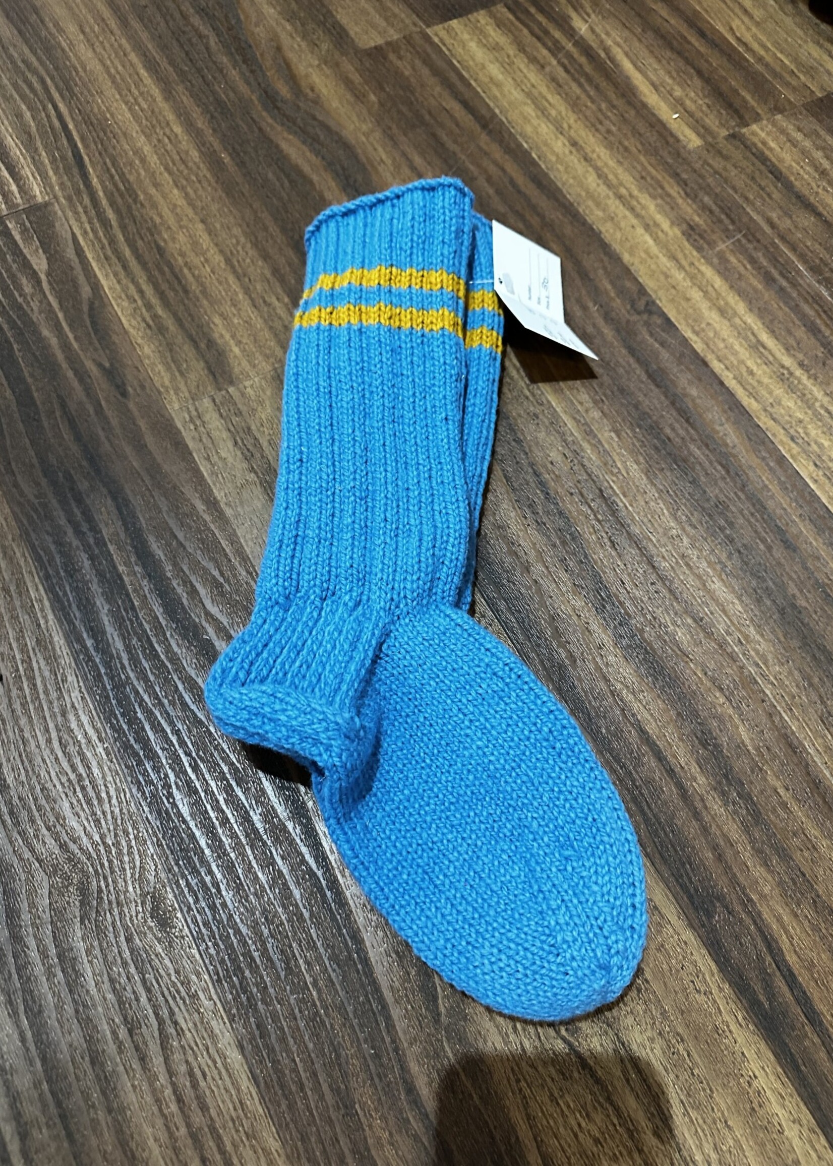 Marie’s Knits (Long Sock - Light Blue with Double Yellow Stripe)