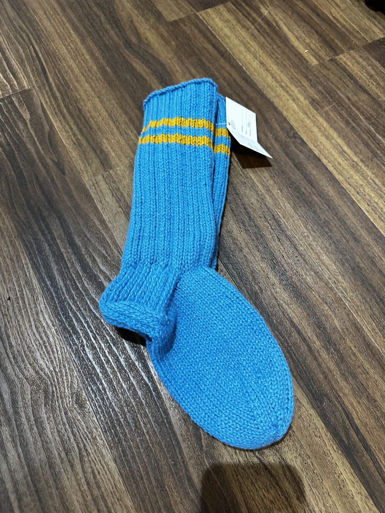 Marie’s Knits (Long Sock - Light Blue with Double Yellow Stripe)