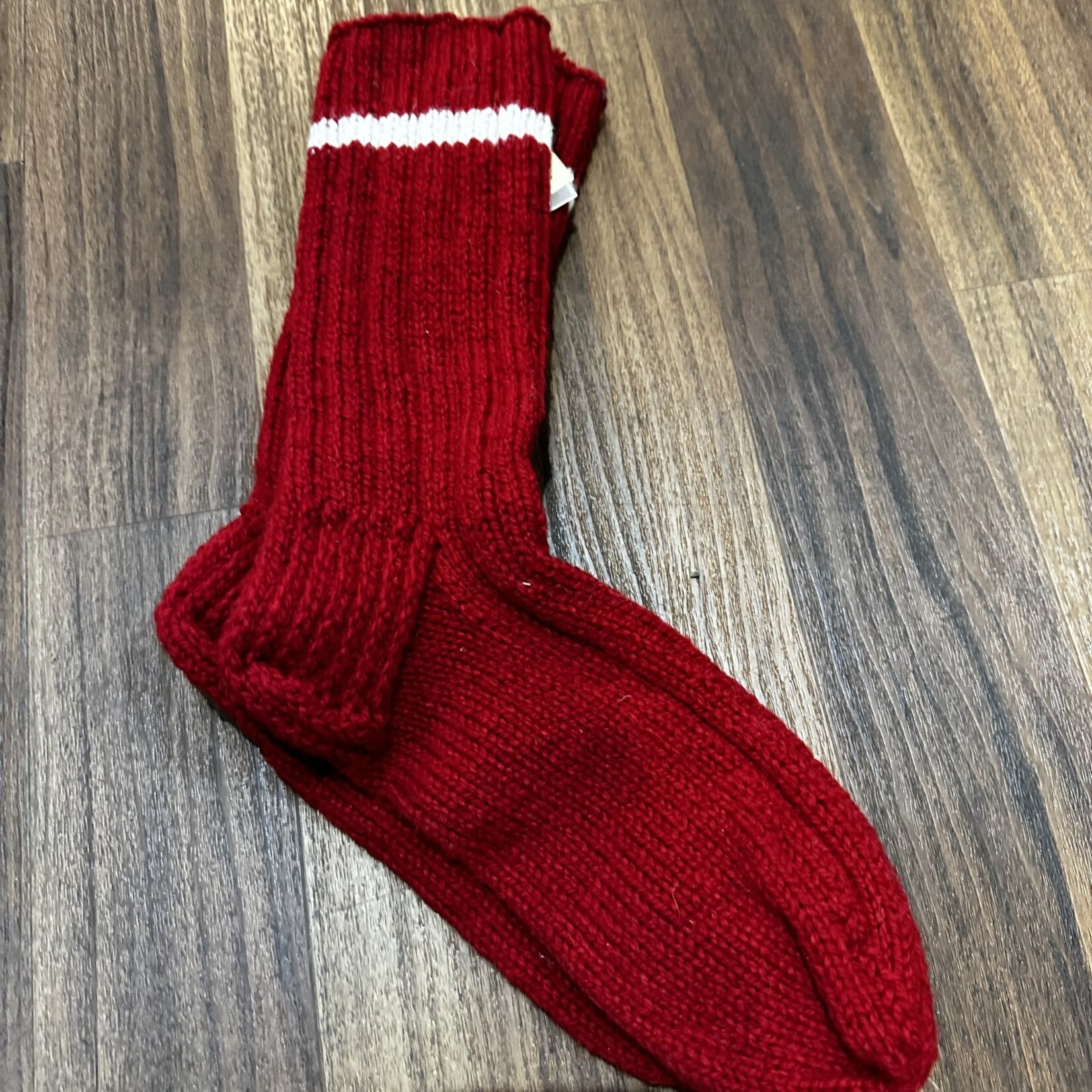 Marie’s Knits (Long Sock - Red with White Stripe)