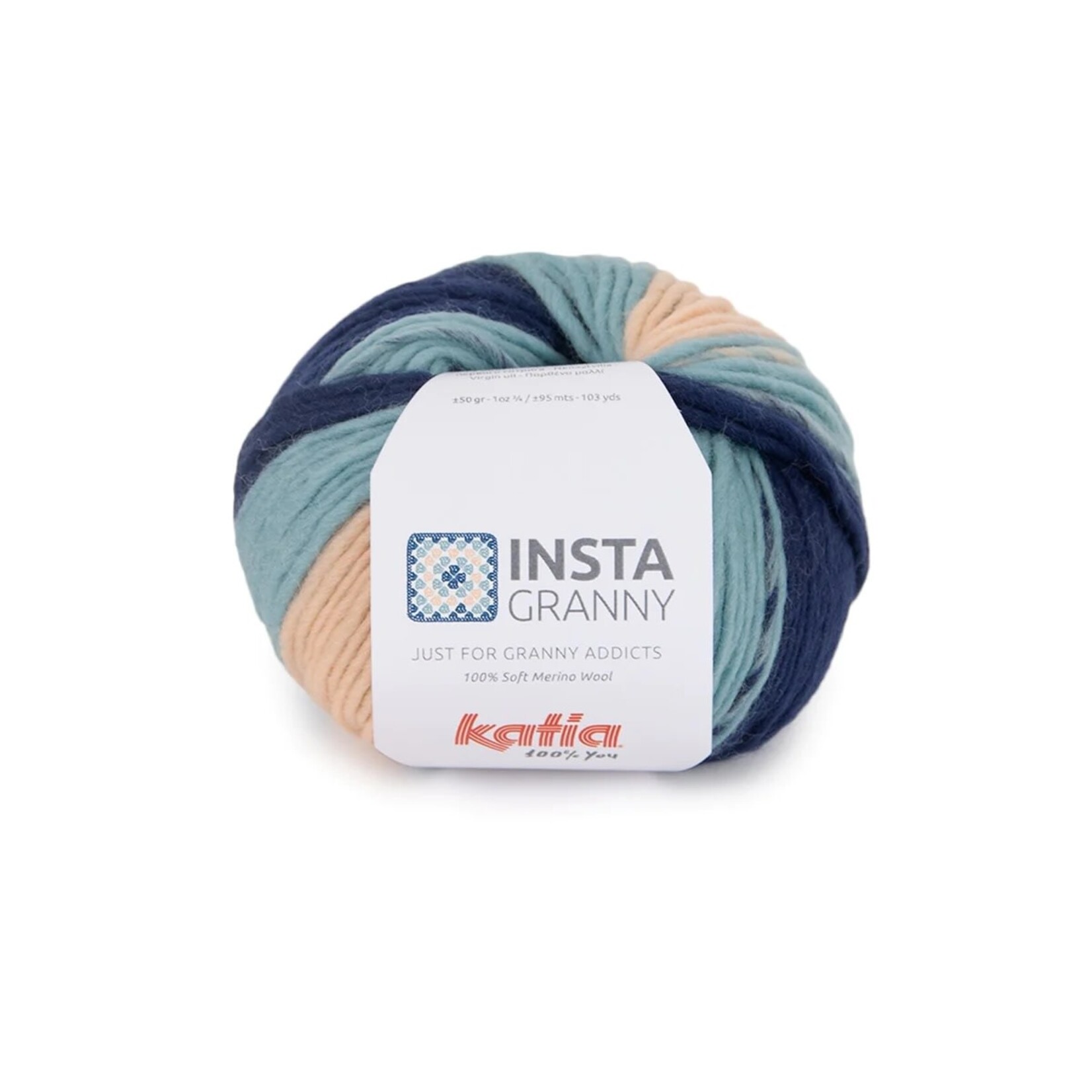 Katia - INSTAGRANNY Merino Wool - 100 - Dark blue-Water Blue-Light Salmon - 50% OFF