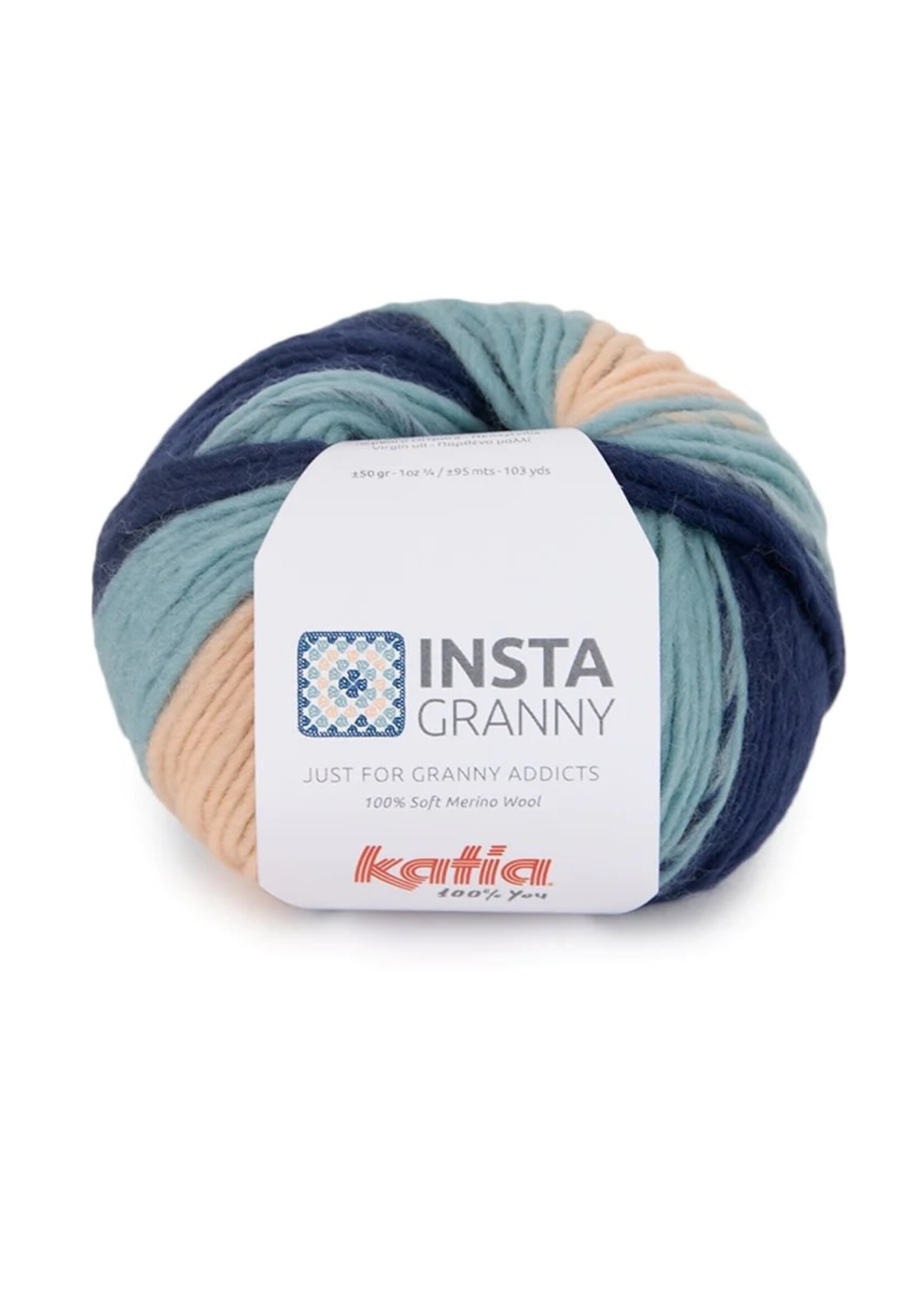 Katia INSTAGRANNY Merino Wool - 100 - Dark blue-Water Blue-Light Salmon