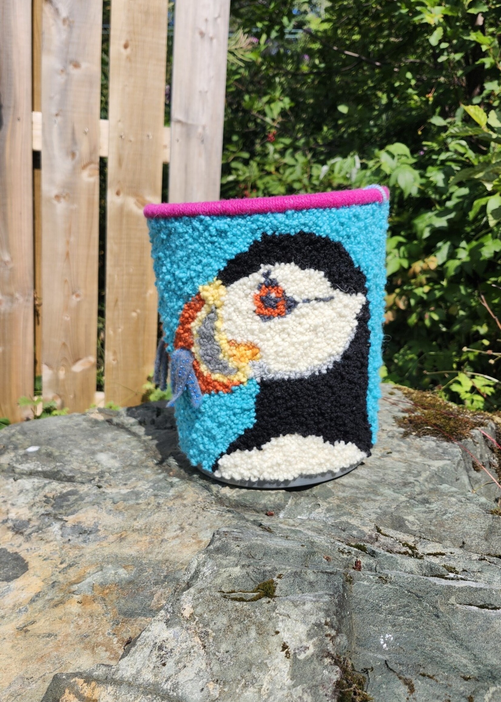 Puffin Hooked Basket (One of a Kind) by Sandi Yates