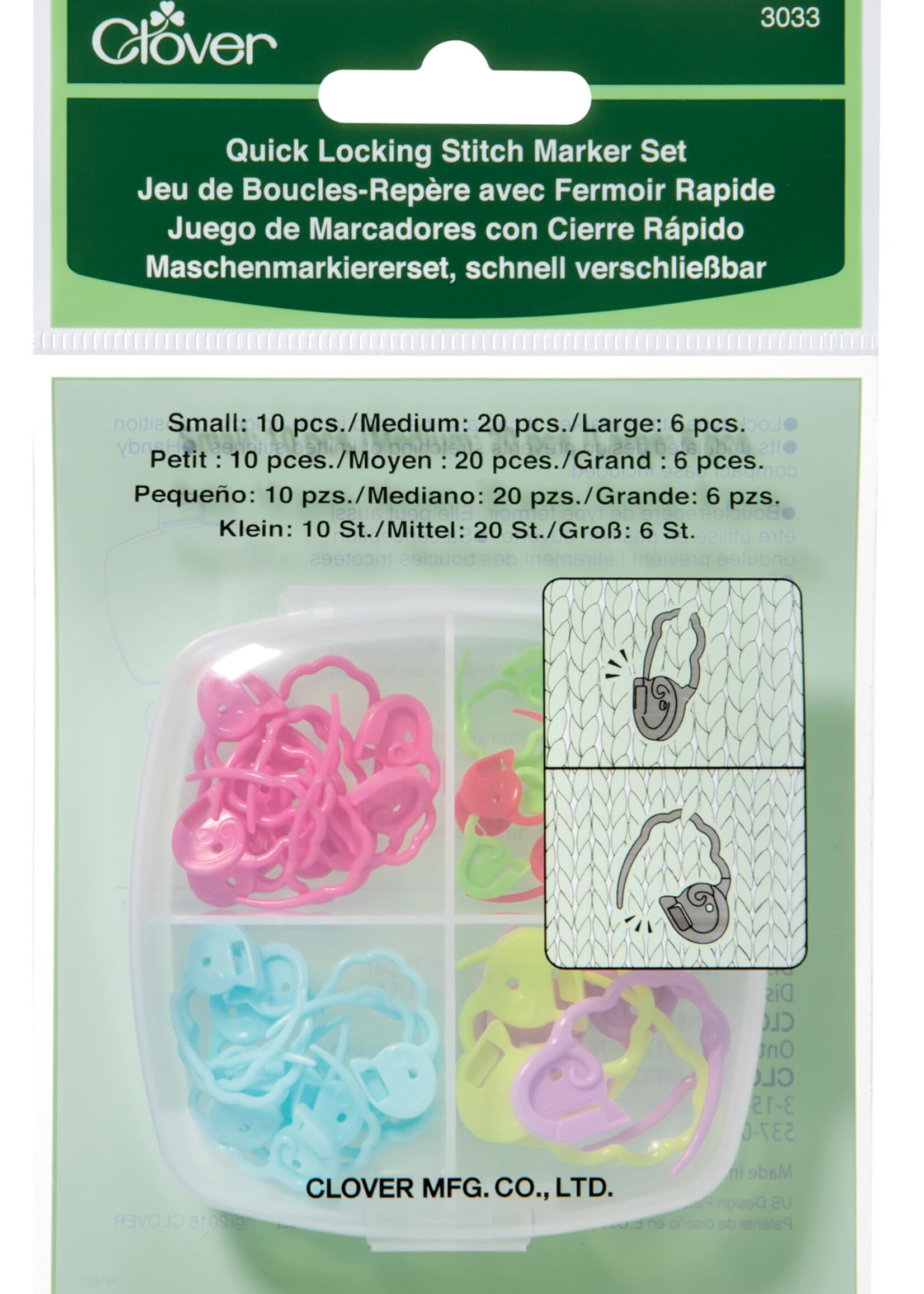 Clover Quick Locking Stitch Marker Set , Small (10pc.), Medium (20pc.), Large (6pc.)