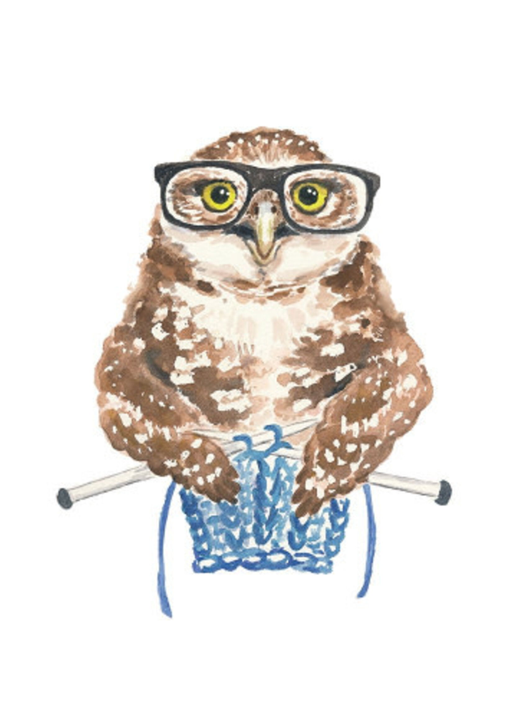 Greeting Card - Owl Knitting