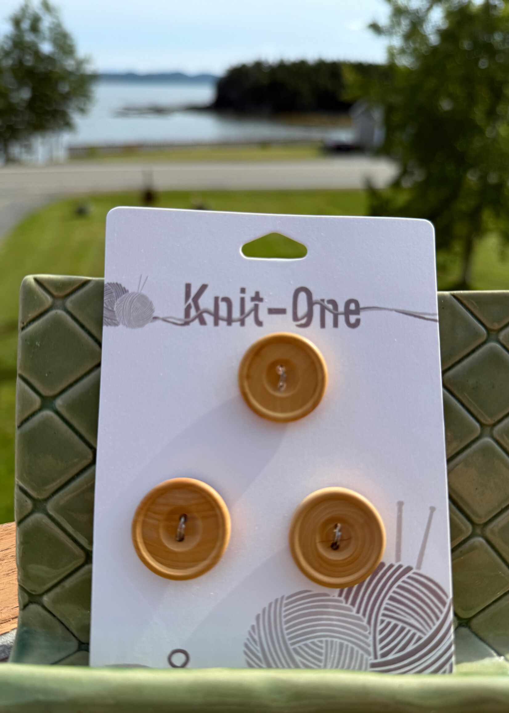 Knit One - 22mm 7/8” 2 Hole  Button - Natural Wood (3 per pack)