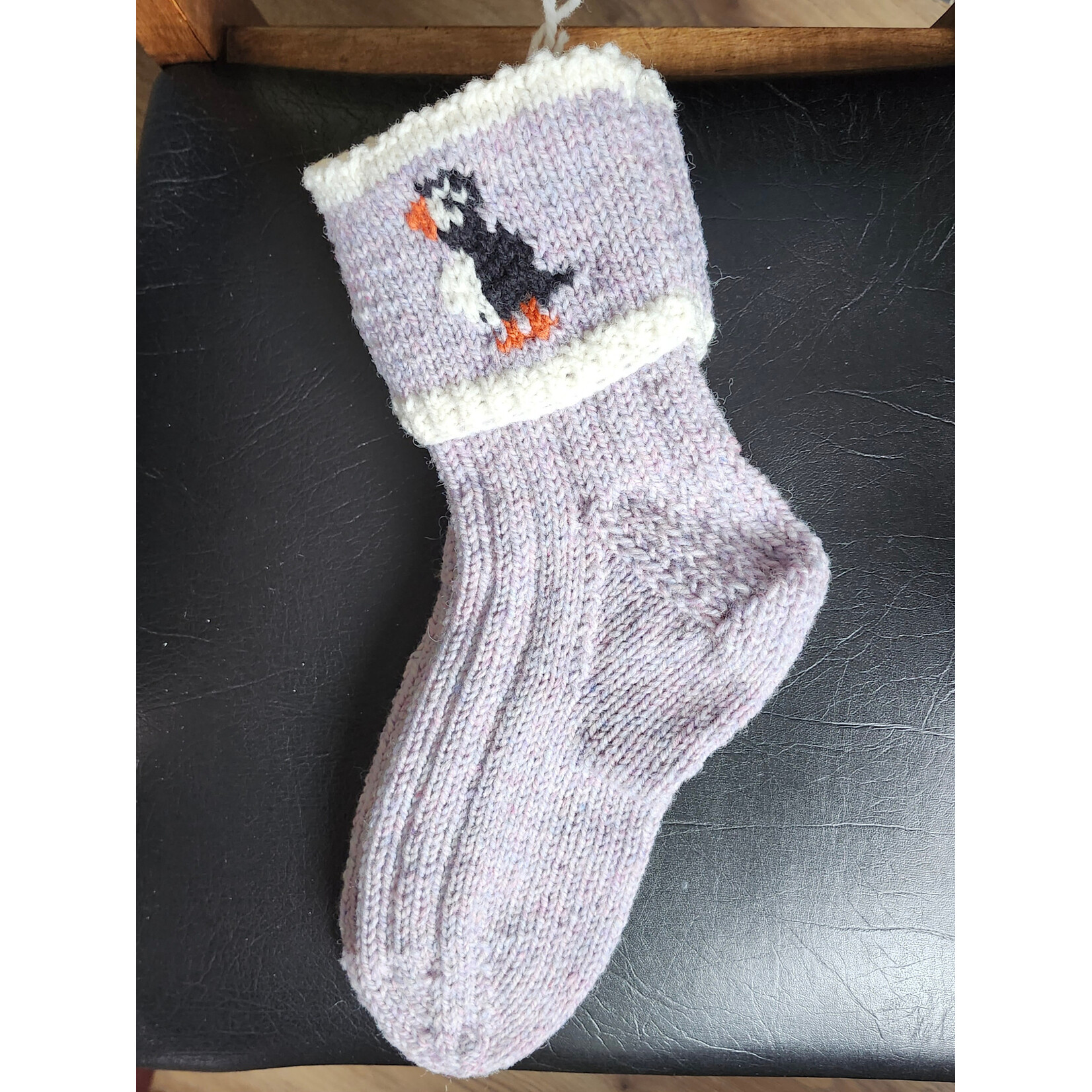 Newfoundland Puffin Cuff Socks - Light Purple Heather