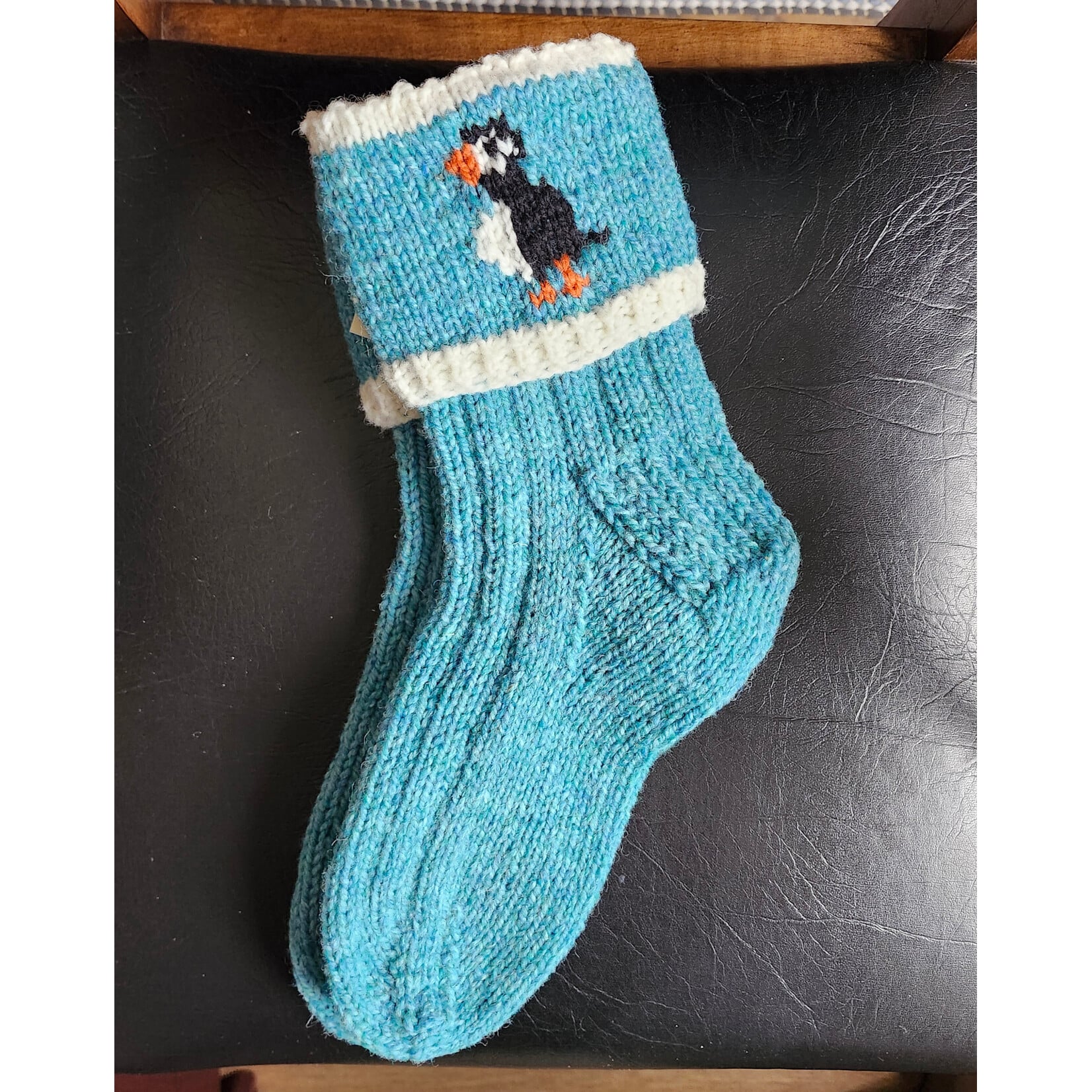 Newfoundland Puffin Cuff Socks - Turquoise Heather