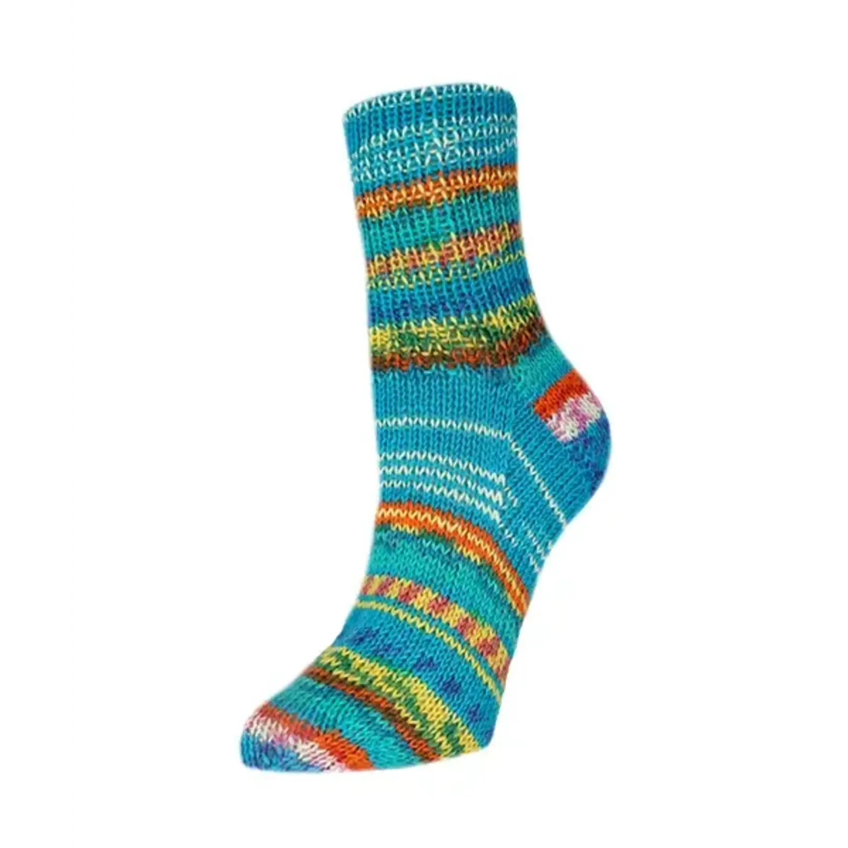 Rellana Garne - Flotte Socke PRESTO - 3050 Turquoise, Yellow & Orange