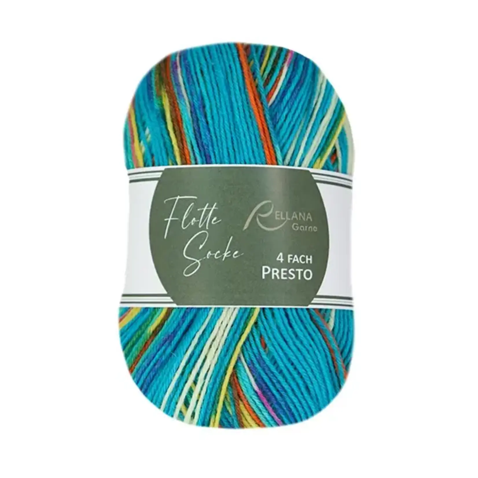 Rellana Garne - Flotte Socke PRESTO - 3050 Turquoise, Yellow & Orange