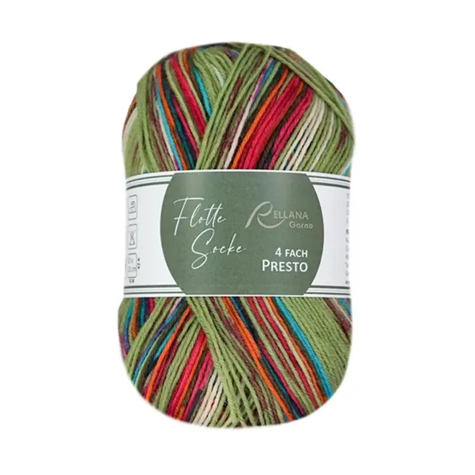Rellana Garne - Flotte Socke PRESTO - 3052 Olive, Pink & Orange