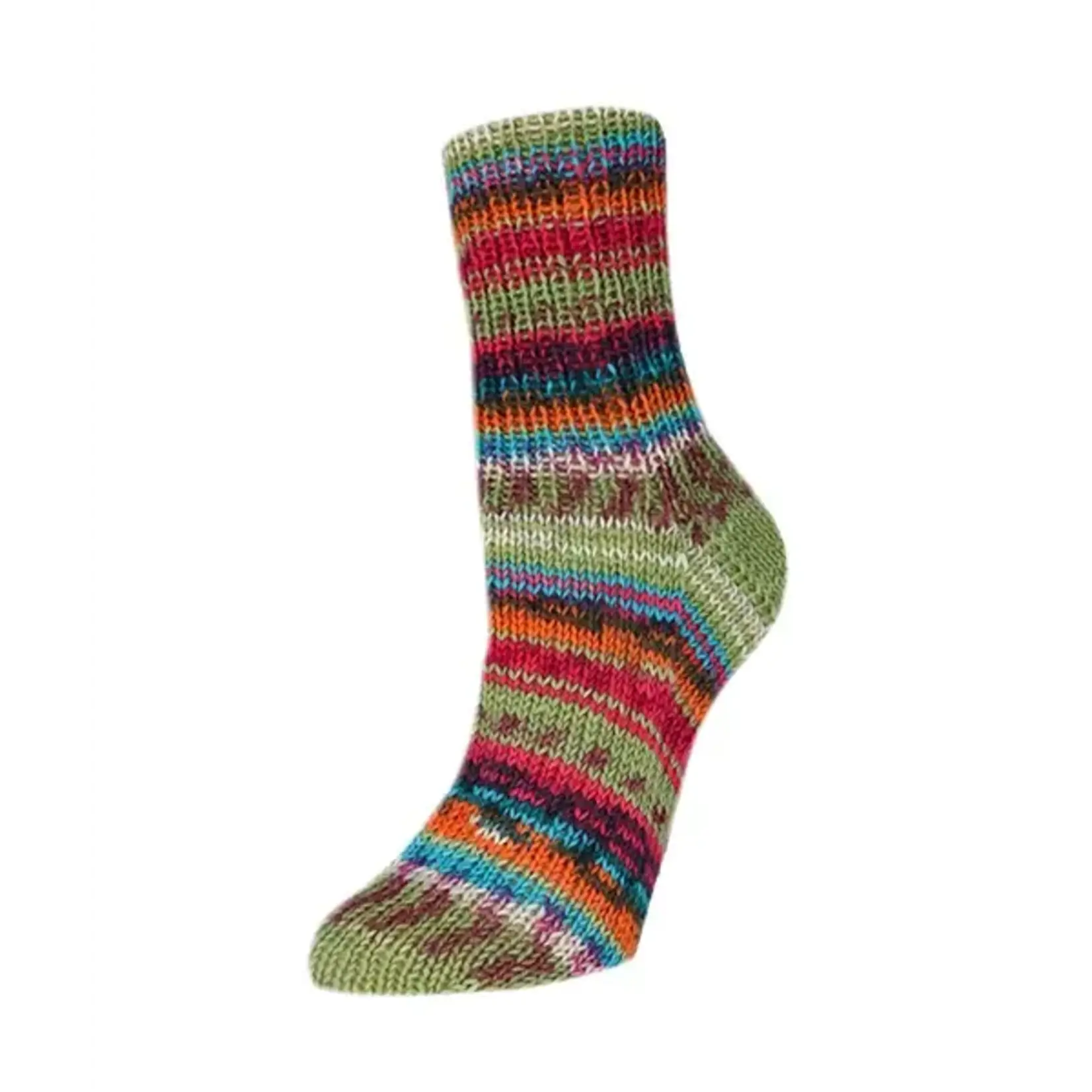 Rellana Garne - Flotte Socke PRESTO - 3052 Olive, Pink & Orange