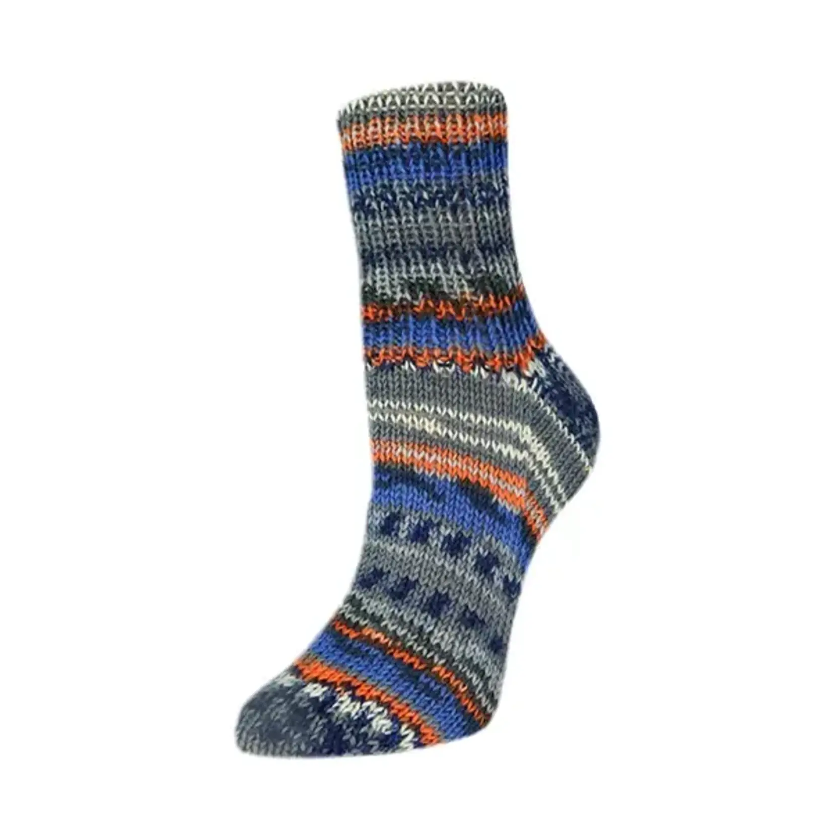 Rellana Garne - Flotte Socke PRESTO - 3054 Blue, Grey & Orange