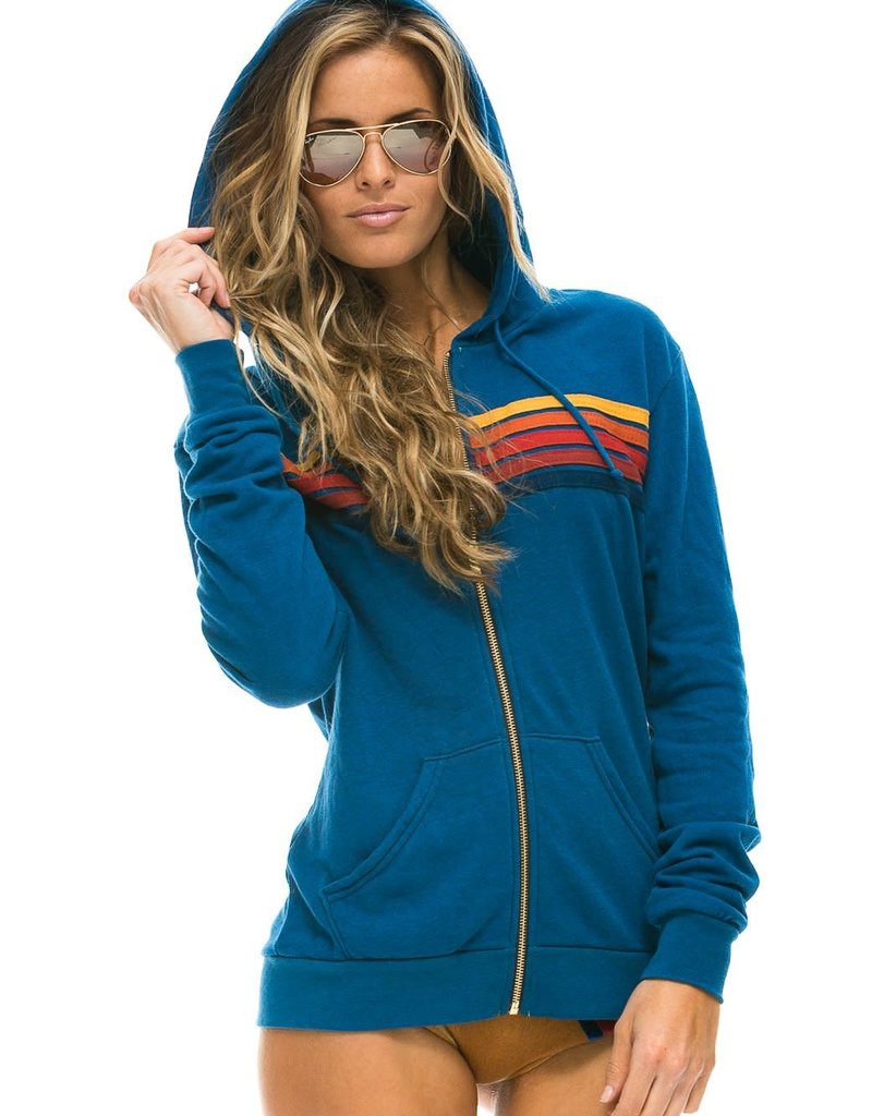 5 STRIPE HOODIE - HEATHER GREY // BLUE - Aviator Nation