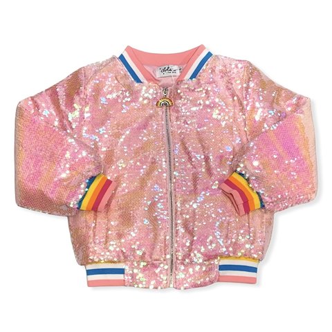 Lola & The Boys Bubble Gum Sequin Quilted Bomber