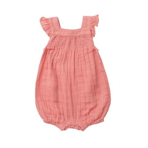 Angel Dear Solid Muslin Smocked Front Overall Shortie