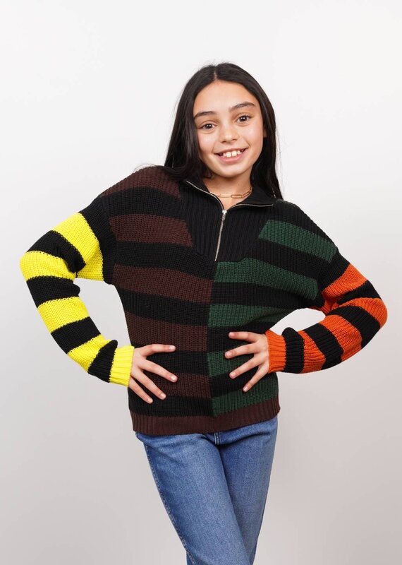 Central Park West CPW Kids Willow Striped Half-Zip Sweater