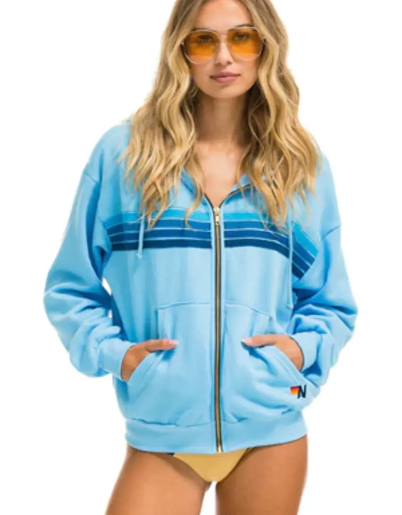 Aviator Nation Aviator Nation 5 Stripe Relaxed Zip Hoodie - Sky/Blue