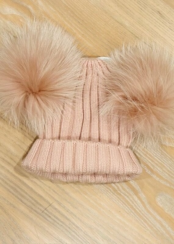 Melinas  Kids Double Pom Angora Ribbed Hat (2-8 yrs)