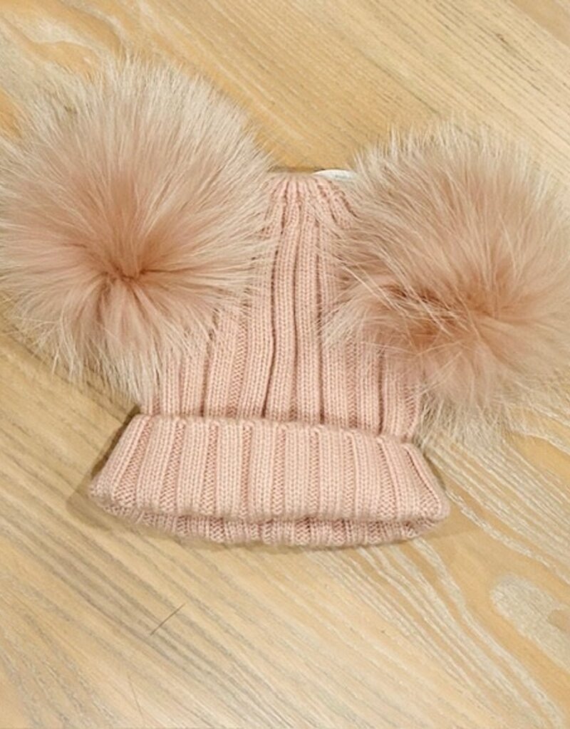 Melinas  Kids Double Pom Angora Ribbed Hat (2-8 yrs)