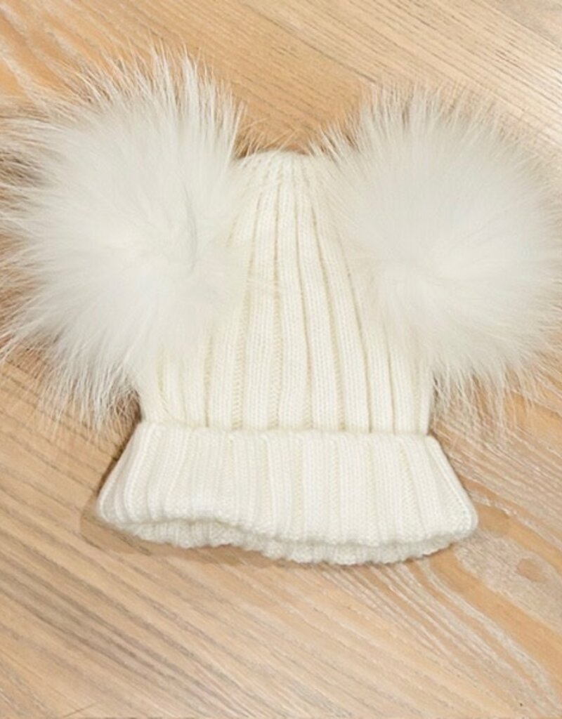 Melinas  Kids Double Pom Angora Ribbed Hat (2-8 yrs)