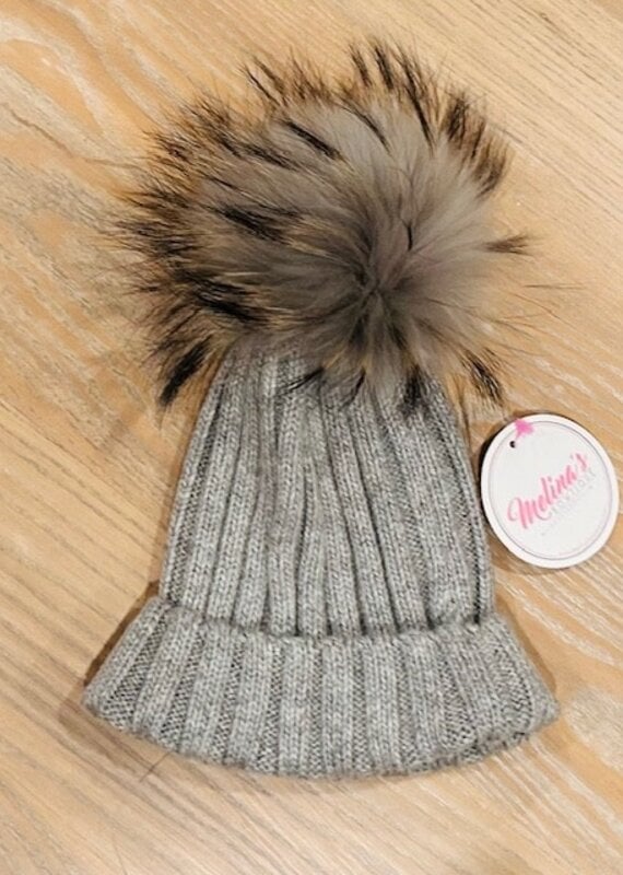 Melinas  Kids Single Pom Angora Ribbed Hat (2-8 yrs)