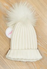 Melinas  Kids Single Pom Angora Ribbed Hat (2-8 yrs)