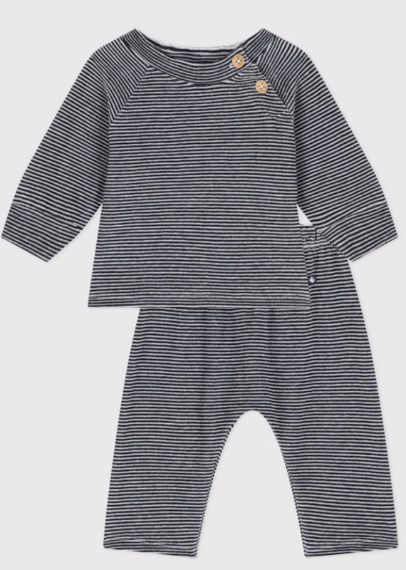 Petit Bateau Petit Bateau Laden 2PC Velour Striped Set