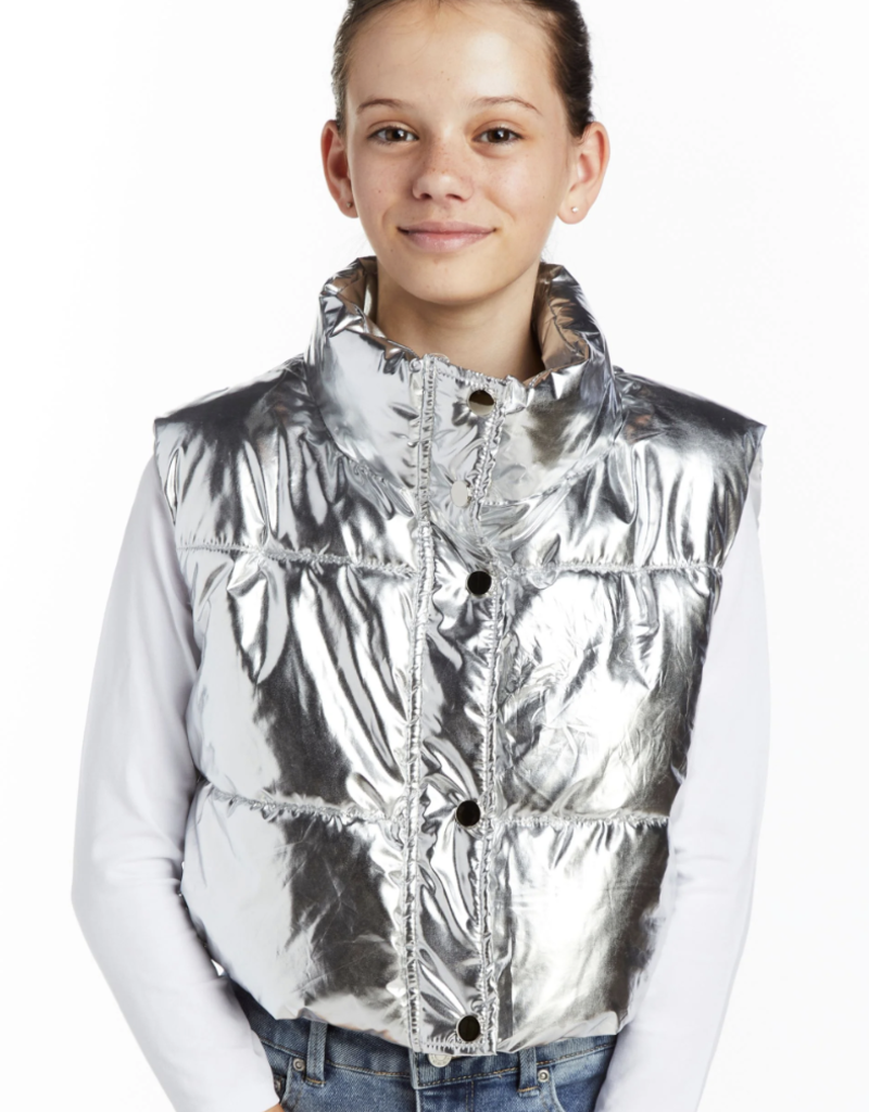 tractr tractr Metallic Cropped Puffer Vest Silver