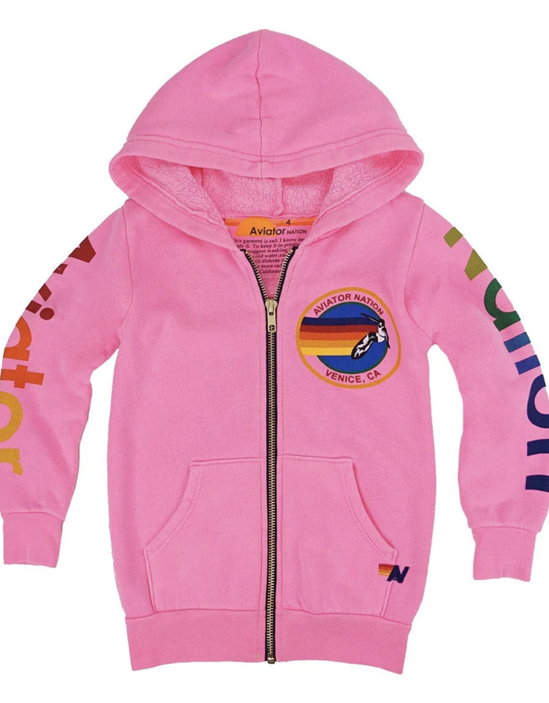 Aviator Nation Kids Zip Hoodie Neon Pink Skipper Scout