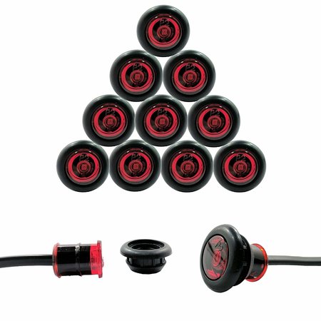 Tecniq 10 Pack - Red TecNiq USA Made 3/4" LED Clearance Marker Bullet Grommet Lights (P2 Rated)