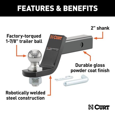 Curt Curt Loaded Ball Mount With 1-7/8" BALL (2" SHANK, 3,500 LBS., 4" DROP) #45055